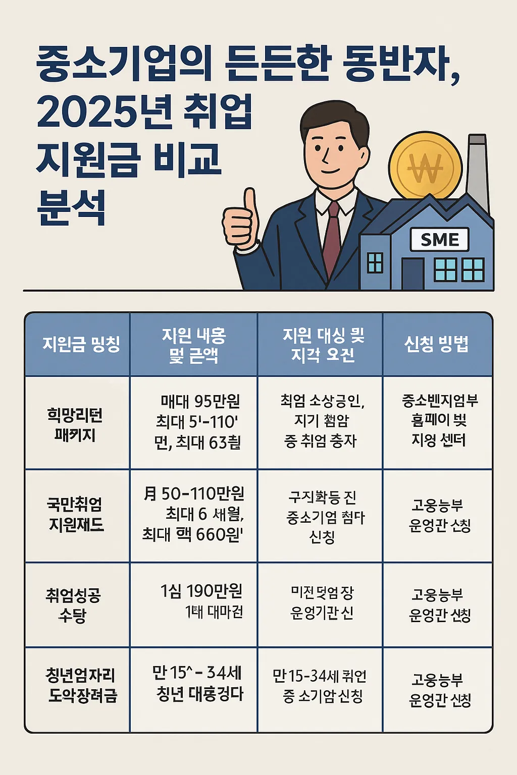 중소기업 취업 지원금 지원금 비교 분석