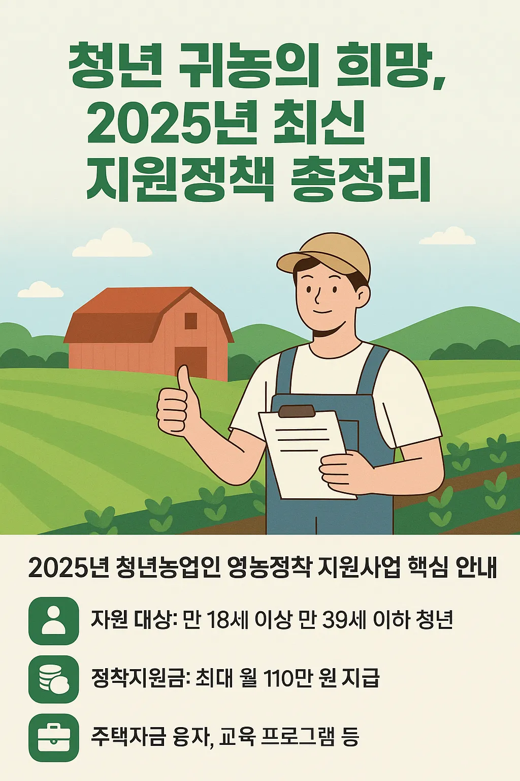 청년 귀농 지원금 2025년 최신 정보