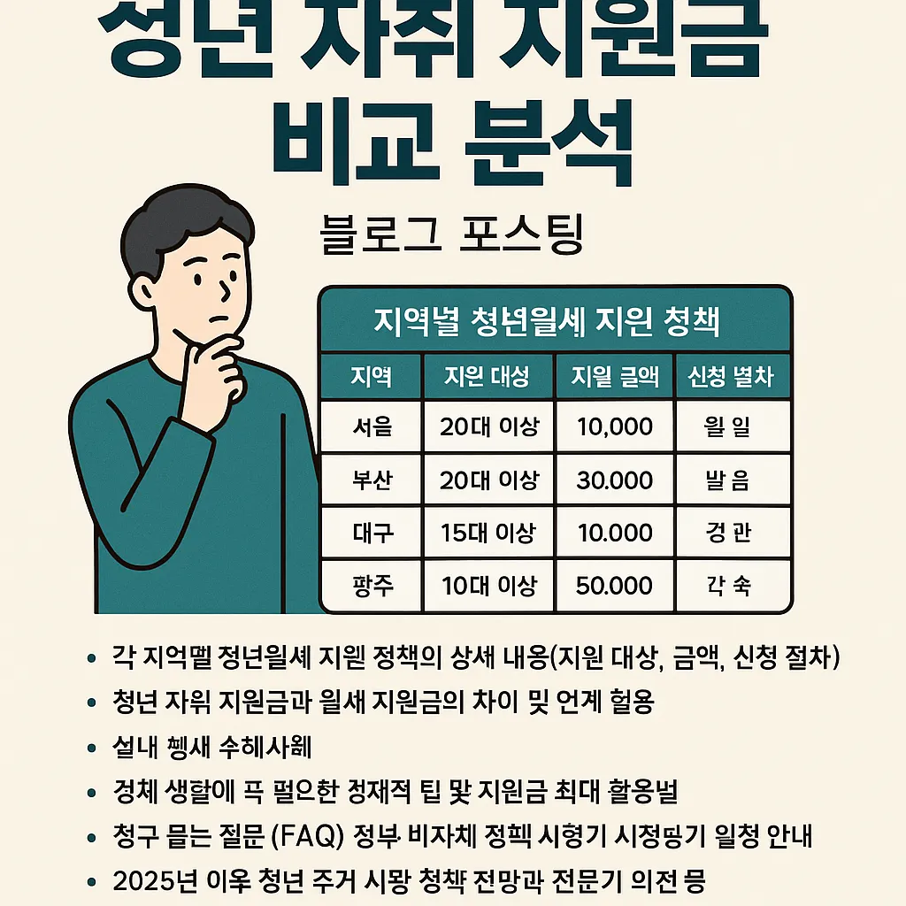 청년 자취 지원금 지원금 비교 분석