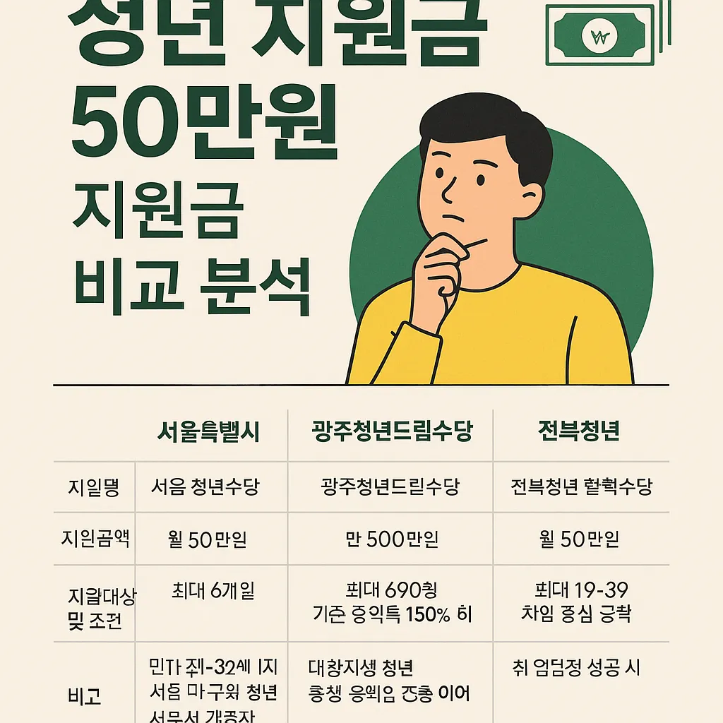 청년 지원금 50 만원 지원금 비교 분석