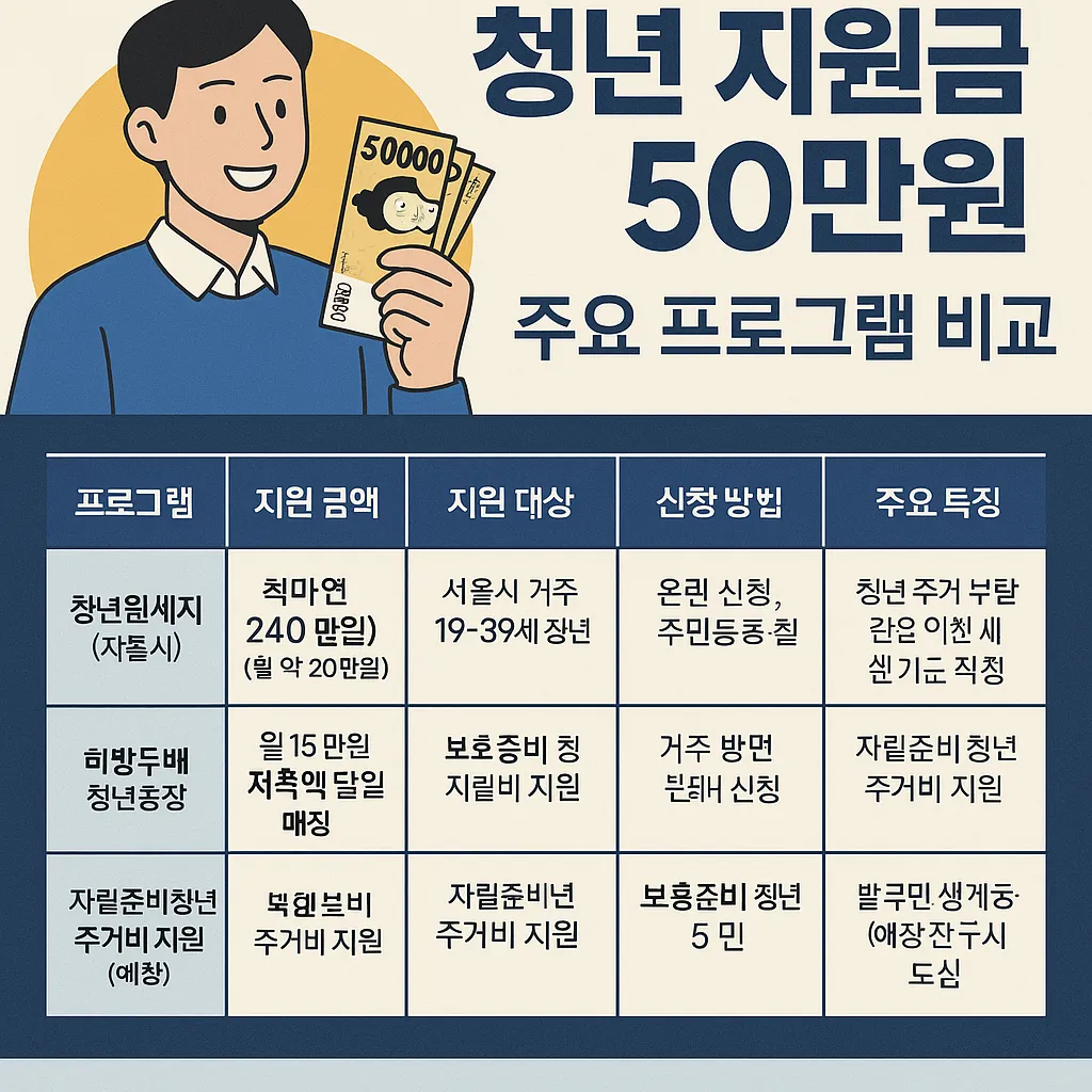 청년 지원금 50 만원 지원금 비교 분석